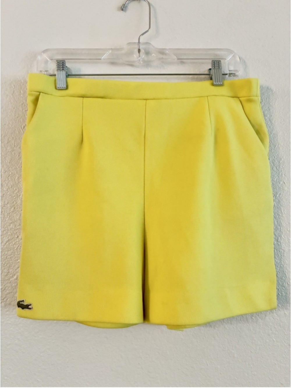 VTG Haymaker Lacoste Shorts Women’s 16 yellow Flat Front Side Pockets Logo
